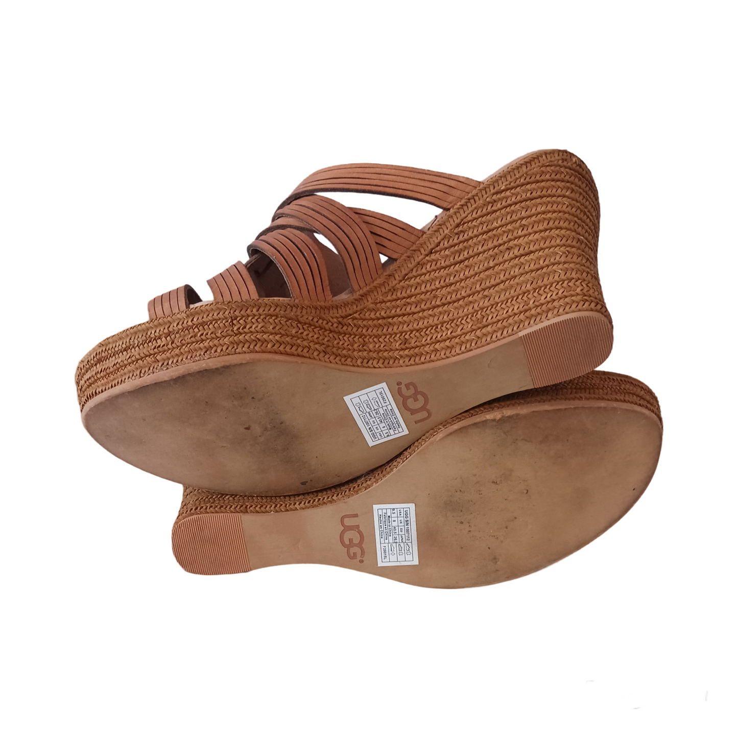 UGG Melinda Tan Strappy Leather Espadrille Slide Sandals, Size US 9.5