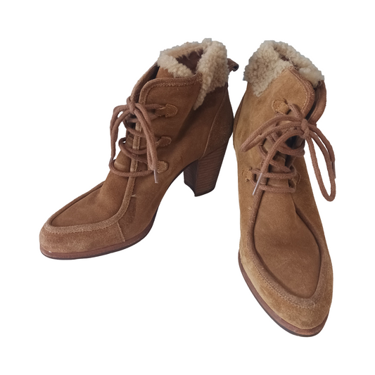 UGG Women’s Analise Chestnut Lace-Up Leather Heeled Boots, Size 7.5