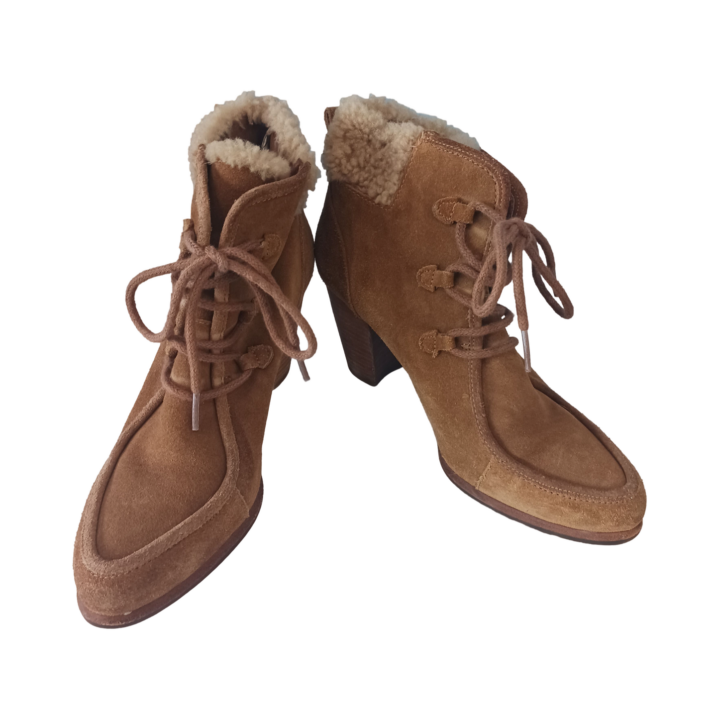 UGG Women’s Analise Chestnut Lace-Up Leather Heeled Boots, Size 7.5