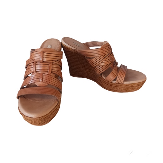 UGG Melinda Tan Strappy Leather Espadrille Slide Sandals, Size US 9.5
