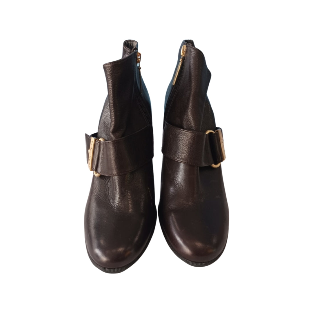 Calvin Klein Dark Brown Halia Ankle Boots, Size 10