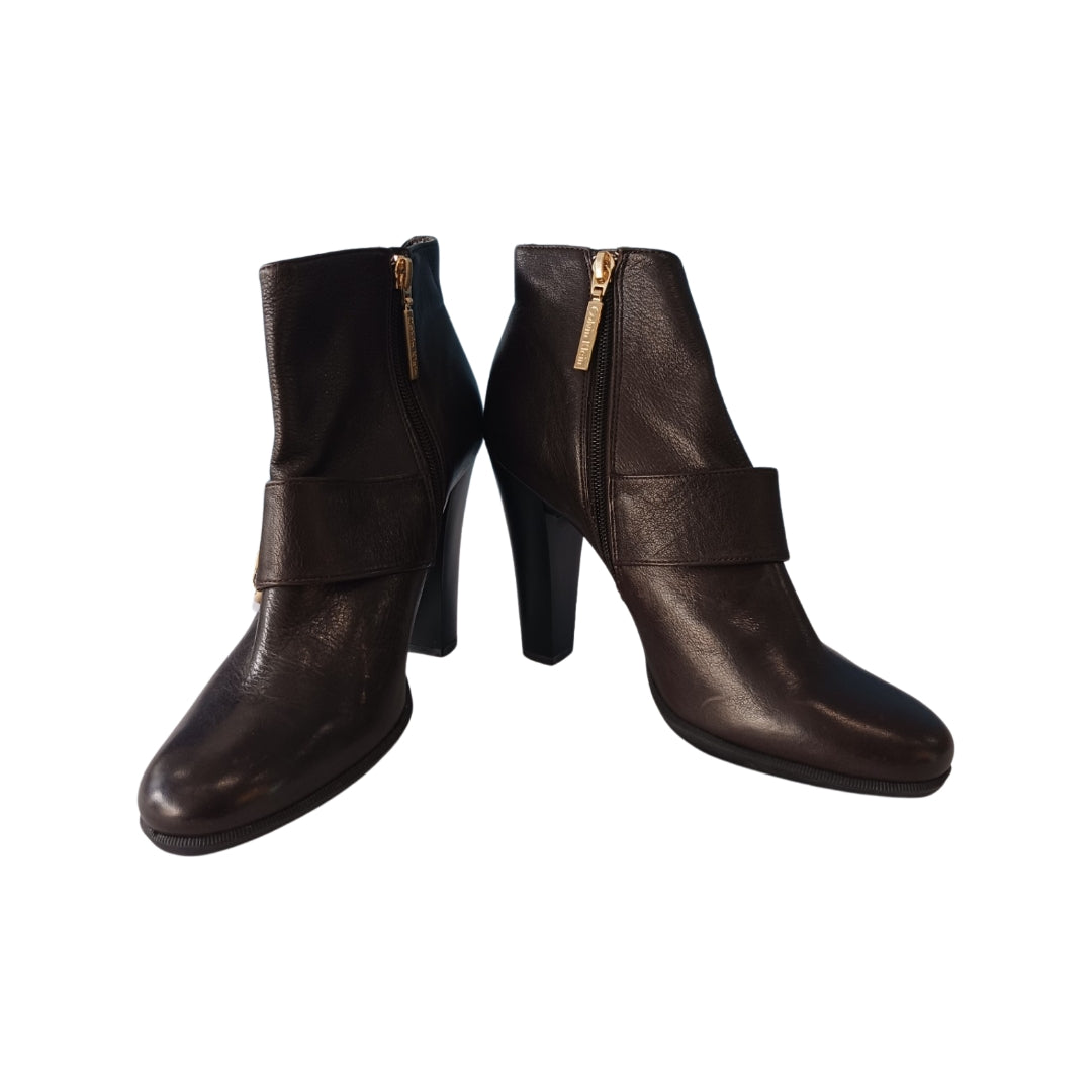 Calvin Klein Dark Brown Halia Ankle Boots, Size 10