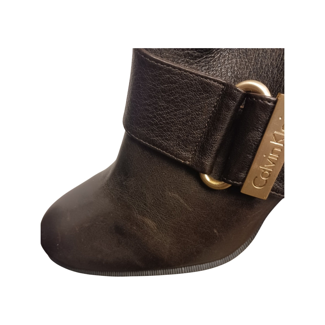 Calvin Klein Dark Brown Halia Ankle Boots, Size 10