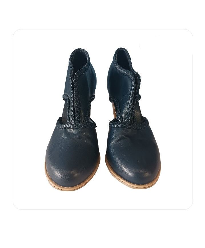 Unbranded Blue Leather Cut-Out Booties, Size 42