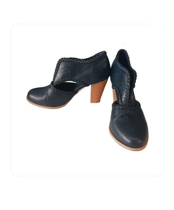 Unbranded Blue Leather Cut-Out Booties, Size 42
