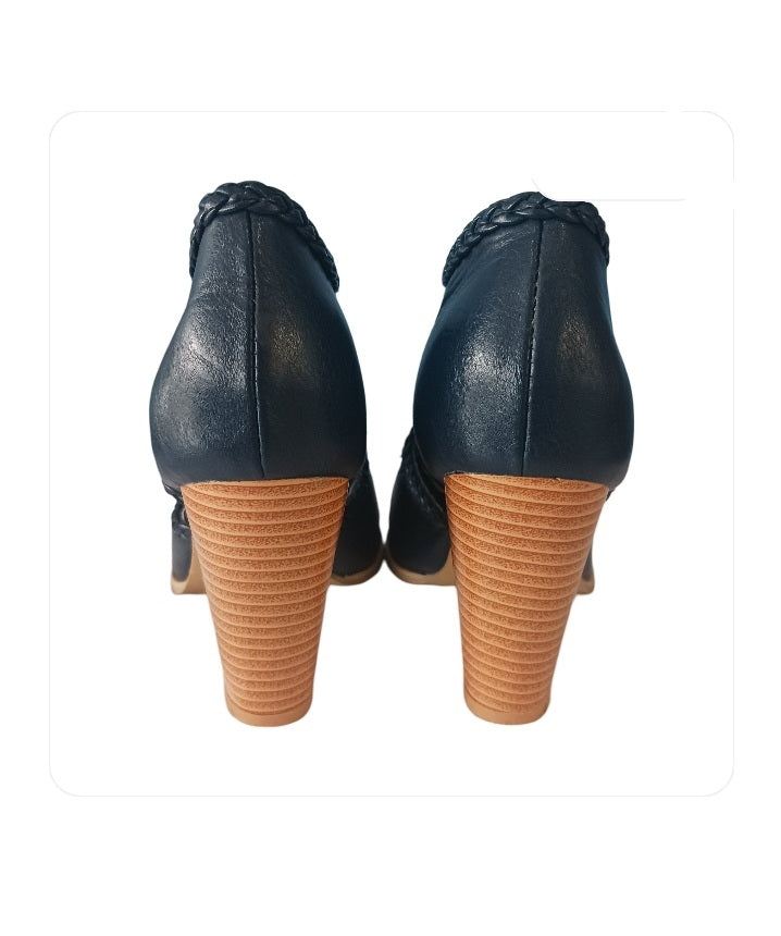 Unbranded Blue Leather Cut-Out Booties, Size 42