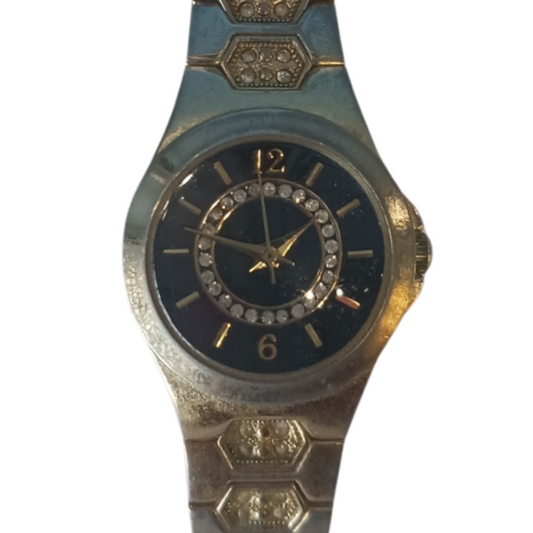 Allude Gold Tone Ladies Wristwatch, Black Dial, Fresh Battery