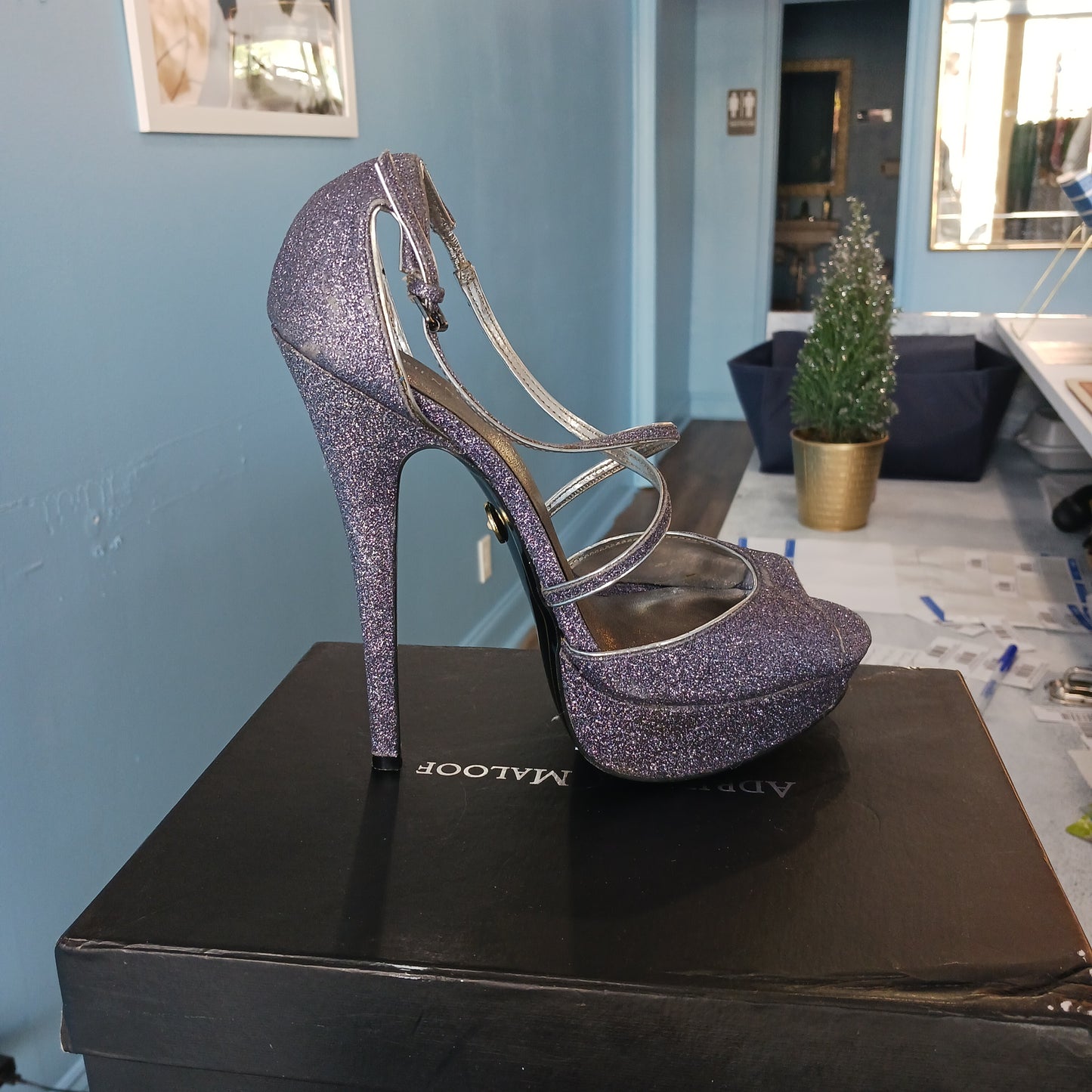 Adrienne Maloof Glitter Heels, Size 9.5
